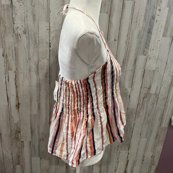 New! Francesca’s Stripe Smocked Peplum Halter Backless Top Womens Size Large - Picture 2 of 7